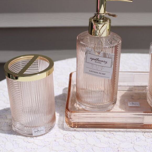 Apothecary Home Bathroom 5 Pc Colored Glass Accessory Collection Peachy Gold - Picture 7 of 16